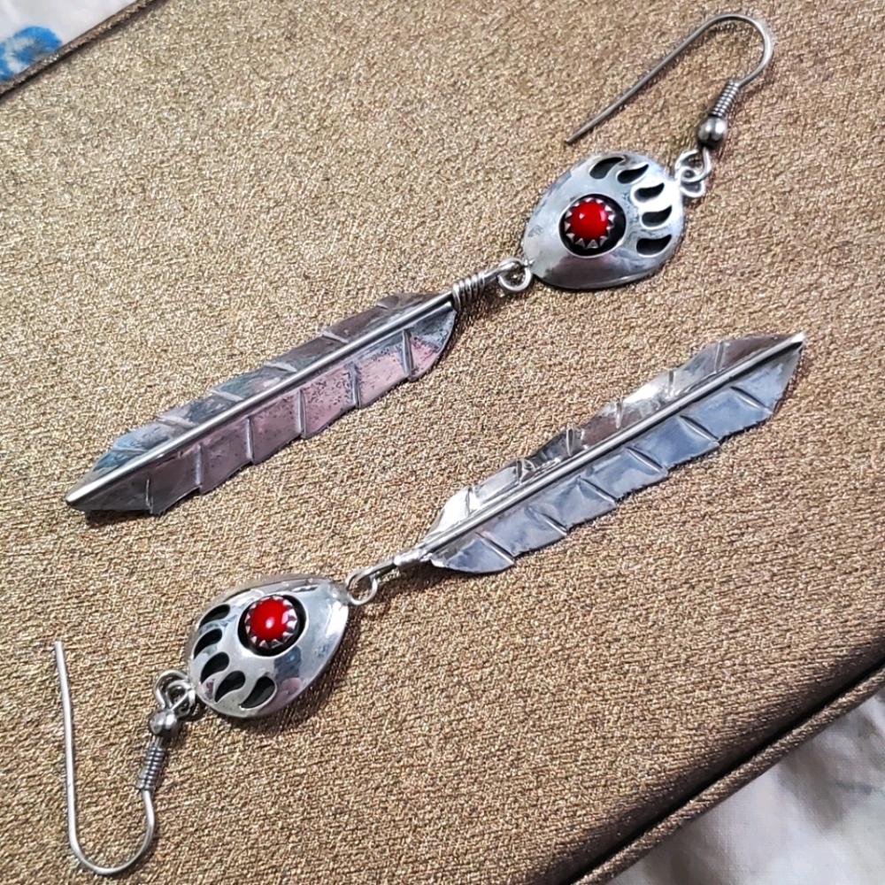 Vintage Native American Sterling & Coral Earrings